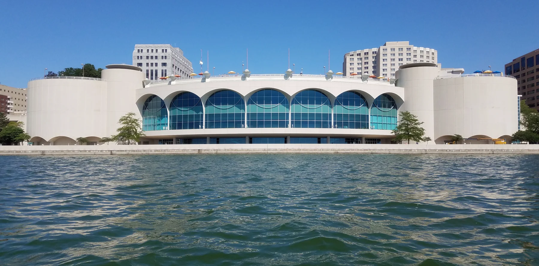 Monona Terrace from Lake Monona in Madison, Wisconsin.